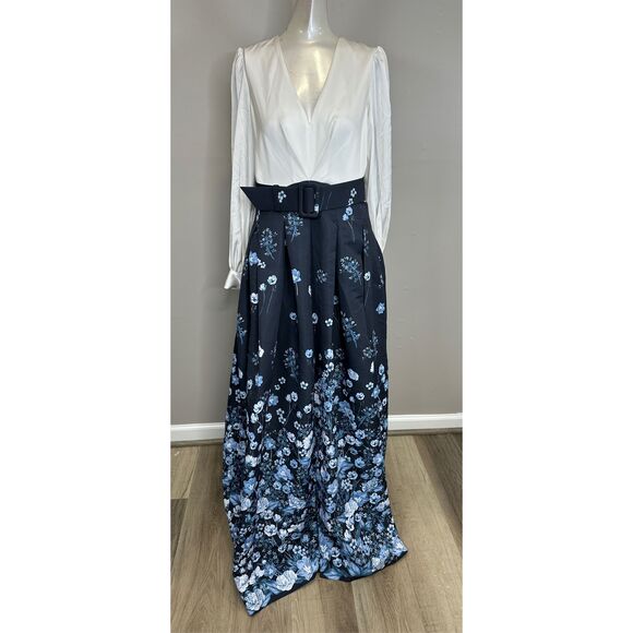 Sachin & Babi Zoe Floral Two-Tone Gown in Ivory Sapphire Floral Size US 4 $895 - Picture 2 of 7
